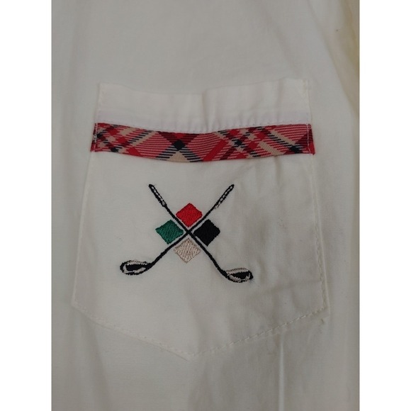 Vtg Sag Harbor Women's XL Plaid Collared Cuff Cream Embroidered Golf Preppy - Picture 4 of 6